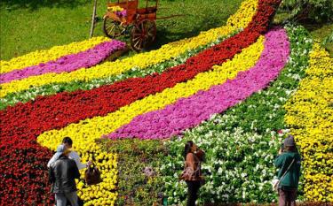 Tiểu cảnh “thác hoa” Đà Lạt chiêu đãi thị giác của du khách và người dân địa phương trong dịp Festival hoa Đà Lạt 2022.