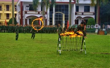 Chiến sĩ Đại đội 20, Bộ Chỉ huy Quân sự tỉnh huấn luyện bài vượt qua vật cản.