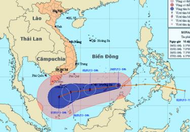 Vị trí và đường đi của bão số 1.