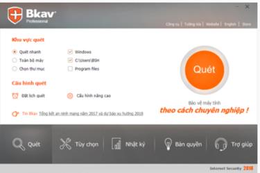 Giao diện phần mềm diệt virus Bkav 2018 công nghệ điện toán đám mây.
