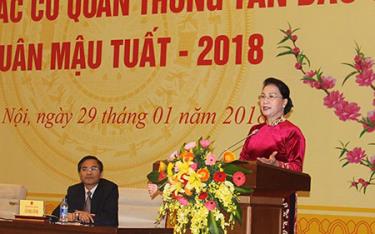 Chủ tịch Quốc hội Nguyễn Thị Kim Ngân phát biểu tại buổi gặp mặt các cơ quan thông tấn báo chí chiều 29/1.