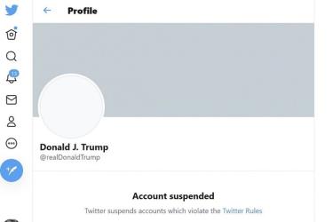 Tài khoản Twitter của Trump bị đình chỉ. Ảnh chụp màn hình.