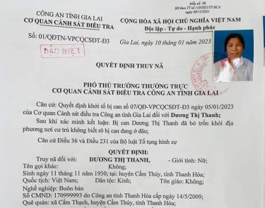 Cụ bà 73 tuổi vay 19 tỉ đồng rồi bỏ trốn bị truy nã đặc biệt.