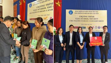 Lãnh đạo BHXH huyện Văn Yên trao sổ BHXH và quà tết cho người có hoàn cảnh khó khăn trên địa bàn huyện.