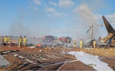 Hiện trường vụ tai nạn máy bay tại Muan, tỉnh Nam Jeolla, Hàn Quốc, ngày 29/12/2024.