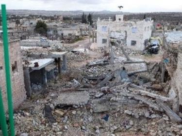 Cảnh đổ nát do xung đột giữa quân Chính phủ Syria và lực lượng đối lập tại thị trấn Kfar Nubul thuộc tỉnh miền tây bắc Idlib ngày 11/2.