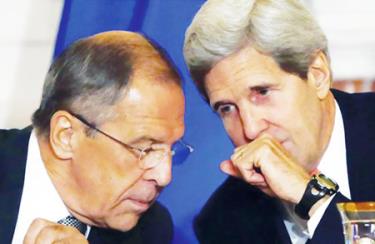 Cuộc gặp giữa Ngoại trưởng Nga Sergei Lavrov (trái) và người đồng cấp Mỹ John Kerry thu hút được sự quan tâm của dư luận.