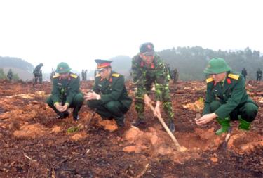 Lãnh đạo Bộ CHQS tỉnh tham gia trồng cây đầu xuân.