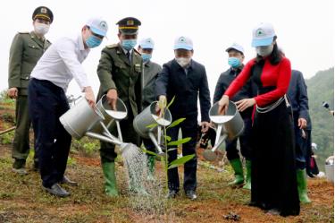 Secretary of Yen Bai’s Party Committee Do Duc Duy and leading officials of Yen Binh district participate in tree planting.