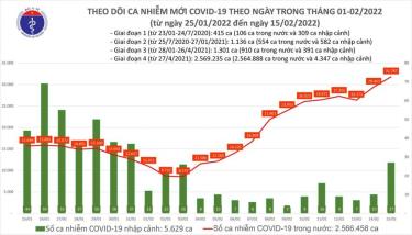 Biểu đồ số ca mắc COVID-19 tại Việt Nam đến ngày 15/2.