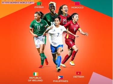 Huỳnh Như (số 9, ngoài cùng bên phải) lên trang bìa FIFA.