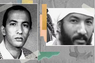 Ảnh chụp chân dung Saif al-Adel (trái) trong lệnh truy nã của FBI và tại một trại huấn luyện của Al-Qaeda ở Afghanistan tháng 1/2000.