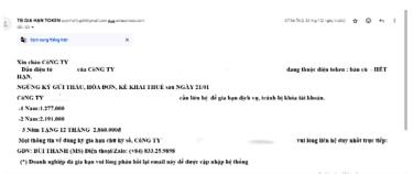 Nội dung email giả mạo liên quan đến chữ ký số.