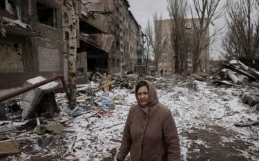 Một khu vực bị phá hủy ở Selydove, gần Avdiivka (Ukraine), ngày 19-2.