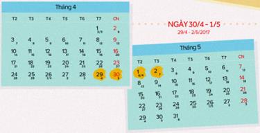 Kỳ nghỉ 30/4-1/5 kéo dài 4 ngày.