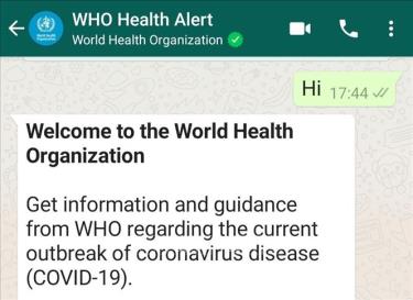 Ứng dụng WhatsApp WHO Health Alert truy vấn thông tin chính thức về COVID-19 qua tổng đài +41798931892 do WHO quản lý.