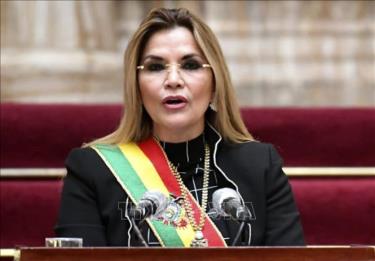 Cựu Tổng thống lâm thời Bolivia Jeanine Anez phát biểu tại một sự kiện ở La Paz ngày 6/8/2020.