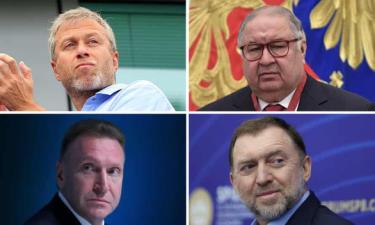 Các doanh nhân bị dự án của OCCRP điều tra (từ trái theo chiều kim đồng hồ): Roman Abramovich, Alisher Usmanov, Oleg Deripaska và Igor Shuvalov