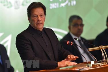 Cựu Thủ tướng Pakistan Imran Khan phát biểu tại một hội nghị ở Islamabad ngày 19/12/2021.