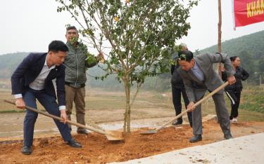 Lãnh đạo xã Báo Đáp cùng nhân dân trồng cây xanh tại tuyến đường thôn