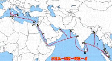 Sơ đồ tuyến cáp biển SEA-ME-WE 4. 
