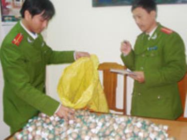 Pháo mìn Trung Quốc bị Công an Thanh Hóa thu giữ.