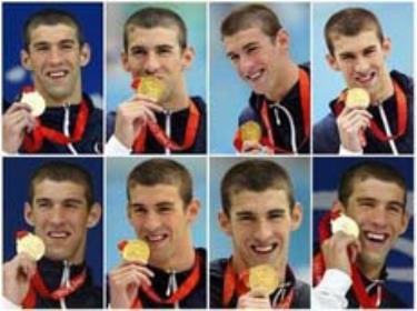 Michael Phelps và 8 chiếc HCV đã đạt được tại Olympic Bắc Kinh 2008 
