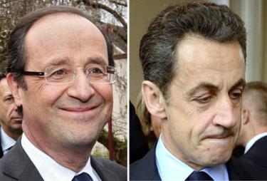 Ứng viên Francois Hollande (trái) và Tổng thống Nicolas Sarkozy sẽ bước vào vòng 2 của cuộc bầu cử.