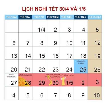 Chính thức thông báo lịch nghỉ lễ dài 6 ngày.