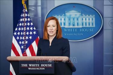 Phát ngôn viên Nhà Trắng Jen Psaki phát biểu tại cuộc họp báo ở Washington, DC. Ảnh: AFP/TTXVN