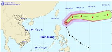 Vị trí và hướng di chuyển của bão Surigae.