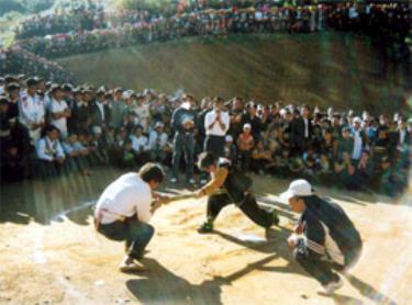 Đẩy gậy là môn thể thao truyền thống đặc sắc của người Mông trong hội “Gầu tào”.

