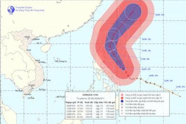 Dự báo đường đi của bão Songda - Ảnh: Trung tâm Dự báo Khí tượng Thủy văn Trung ương sáng 26.5
