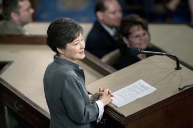 Tổng thống Park Geun-Hye phát biểu tại cuộc họp chung với quốc hội Mỹ ngày 8/5. 
