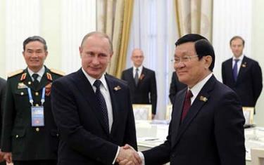 Chủ tịch nước Trương Tấn Sang tại cuộc hội đàm với Tổng thống Putin.