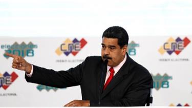 Tổng thống Venezuela Nicolas Maduro, trong lễ mừng tái đắc cử tại Caracas, ngày 22-5-2018.