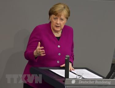 Thủ tướng Đức Angela Merkel phát biểu trước Quốc hội tại Berlin ngày 23/4/2020.