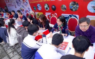 Thí sinh tìm hiểu thông tin thi đánh giá tư duy và tuyển sinh của ĐH Bách khoa Hà Nội năm 2024.