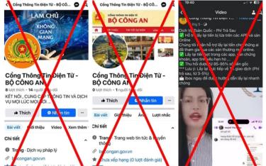 Một số Trang Thông tin mạo danh Cổng Thông tin điện tử Bộ Công an trên Facebook.