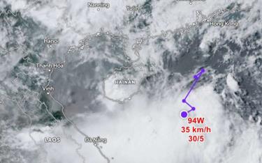 Vị trí của áp thấp 94W trên Biển Đông vào chiều 30/5.