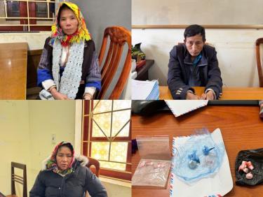 Các đối tượng cùng tang vật bị thu giữ về tội “Mua bán trái phép chất ma túy” tại Công an xã Nậm Có.