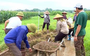 Người dân tích cực tham gia lao động đổi công.