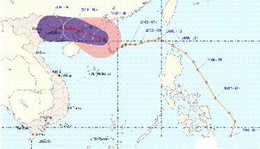 Bản đồ dự báo đường đi của bão số 2.