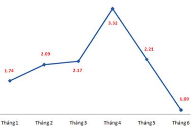 Biểu đồ CPI 6 tháng năm 2011.
