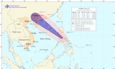 Đường đi và vị trí cơn bão Rumbia. (Ảnh: Trung tâm khí tượng thủy văn quốc gia)

