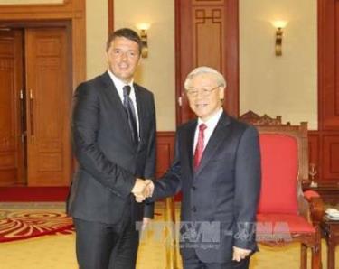 Tổng Bí Thư Nguyễn Phú Trọng và Thủ tướng Italy Matteo Renzi.