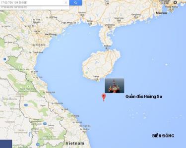 Vị trí giàn khoan Hải Dương-981 theo toạ độ công bố trên website Cục An toàn hàng hải Trung Quốc ngày 25/6/2015