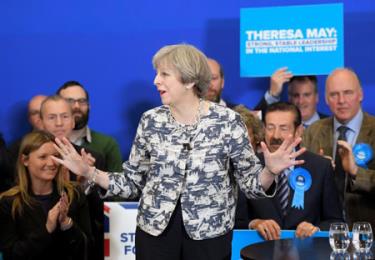 Thủ tướng Anh Theresa May  phát biểu với cử tri tại Norwich ngày 7/6.