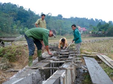 Nhân dân xã Thượng Bằng La kiên cố hoá kênh mương nội đồng.