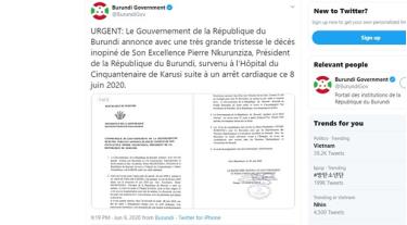 Thông báo của chính phủ Burundi.